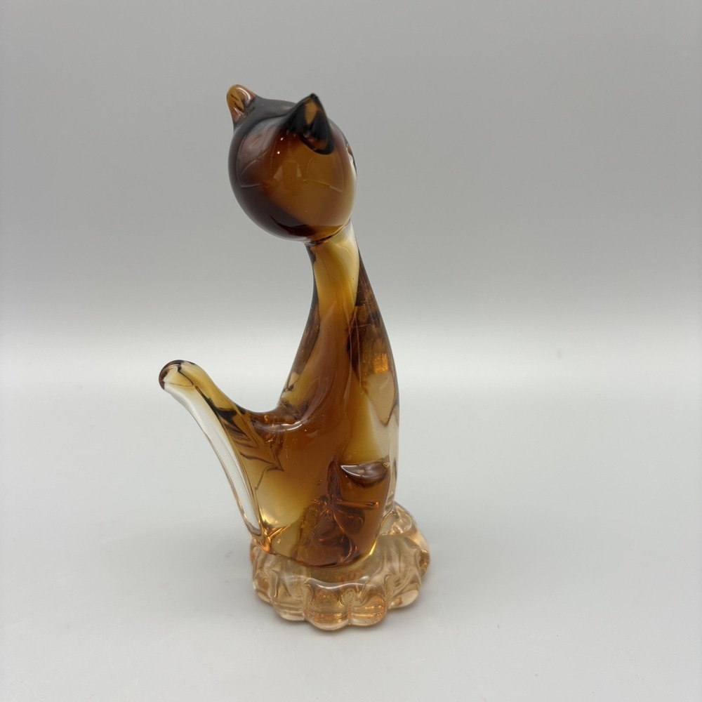 Vintage‎ Amber Art Glass Cat Sculpture Figurine 5.5" Tall - Picture 4 of 10
